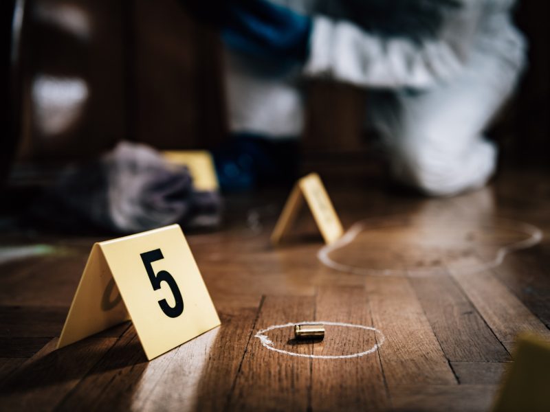 Crime Scene Detective Examining Evidence Crime Scene Detective Examining Evidence